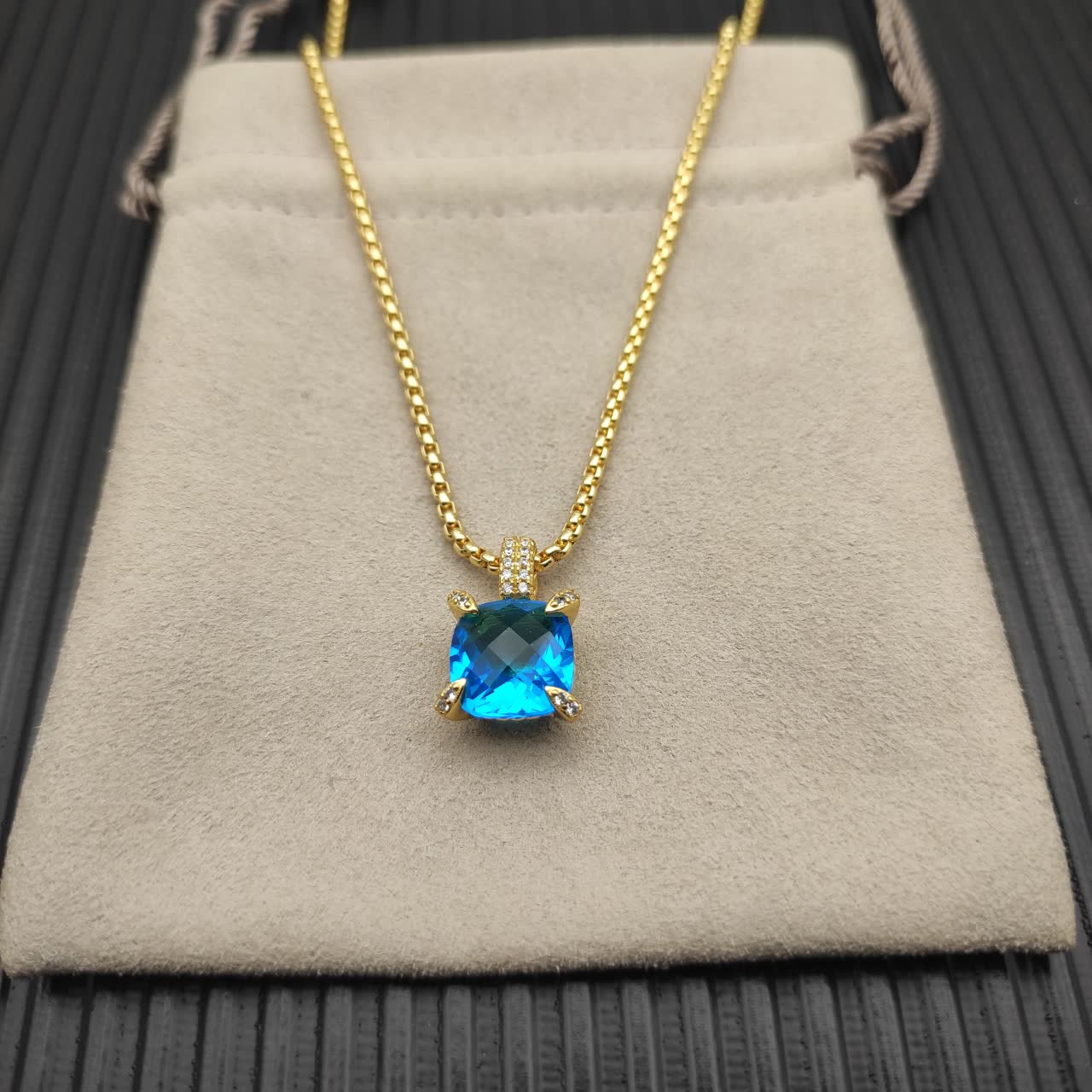 David Yurman Blue Topaz Cable Collectibles Pendant Necklace